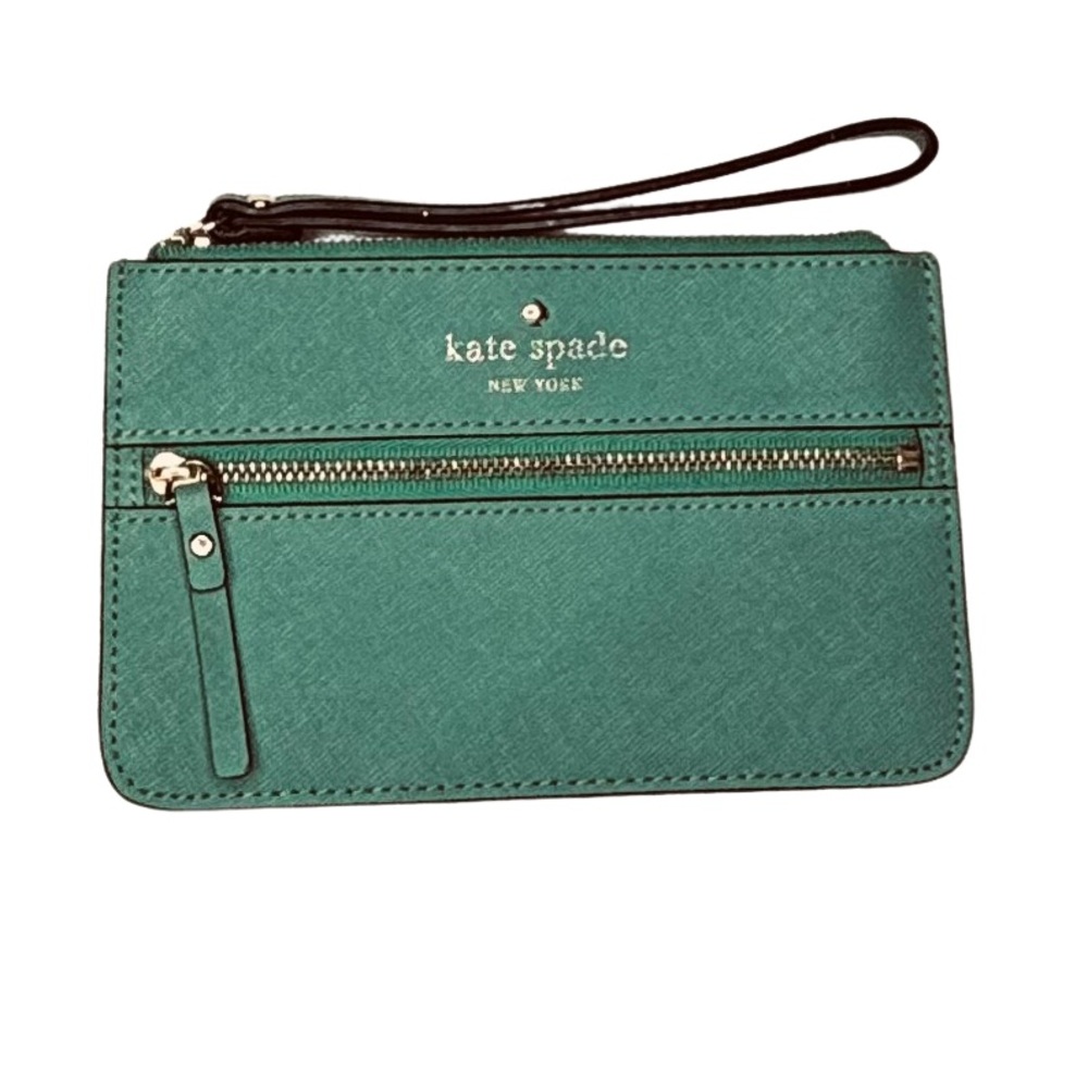 KATE SPADE Mikas Pond Bee Wristlet Green Leather Gold hardware in EUC
